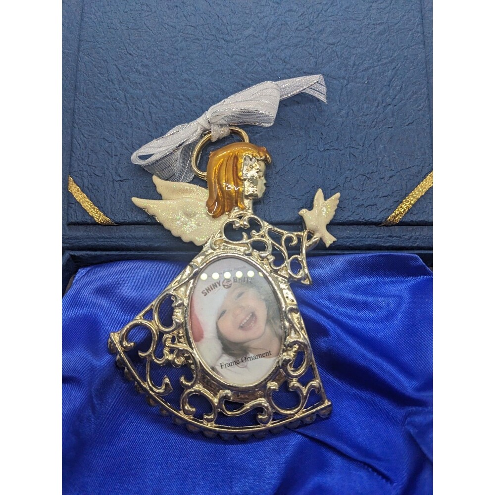 Christopher Radko Shiny Brite Angel Dove Mini Frame Ornament Gold Silver tone